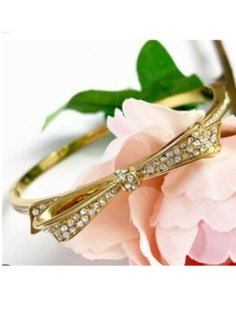NWT (2 avail) Kate Spade New York Love Note Gold Pavé Bow Hinged Bangle Bracelet